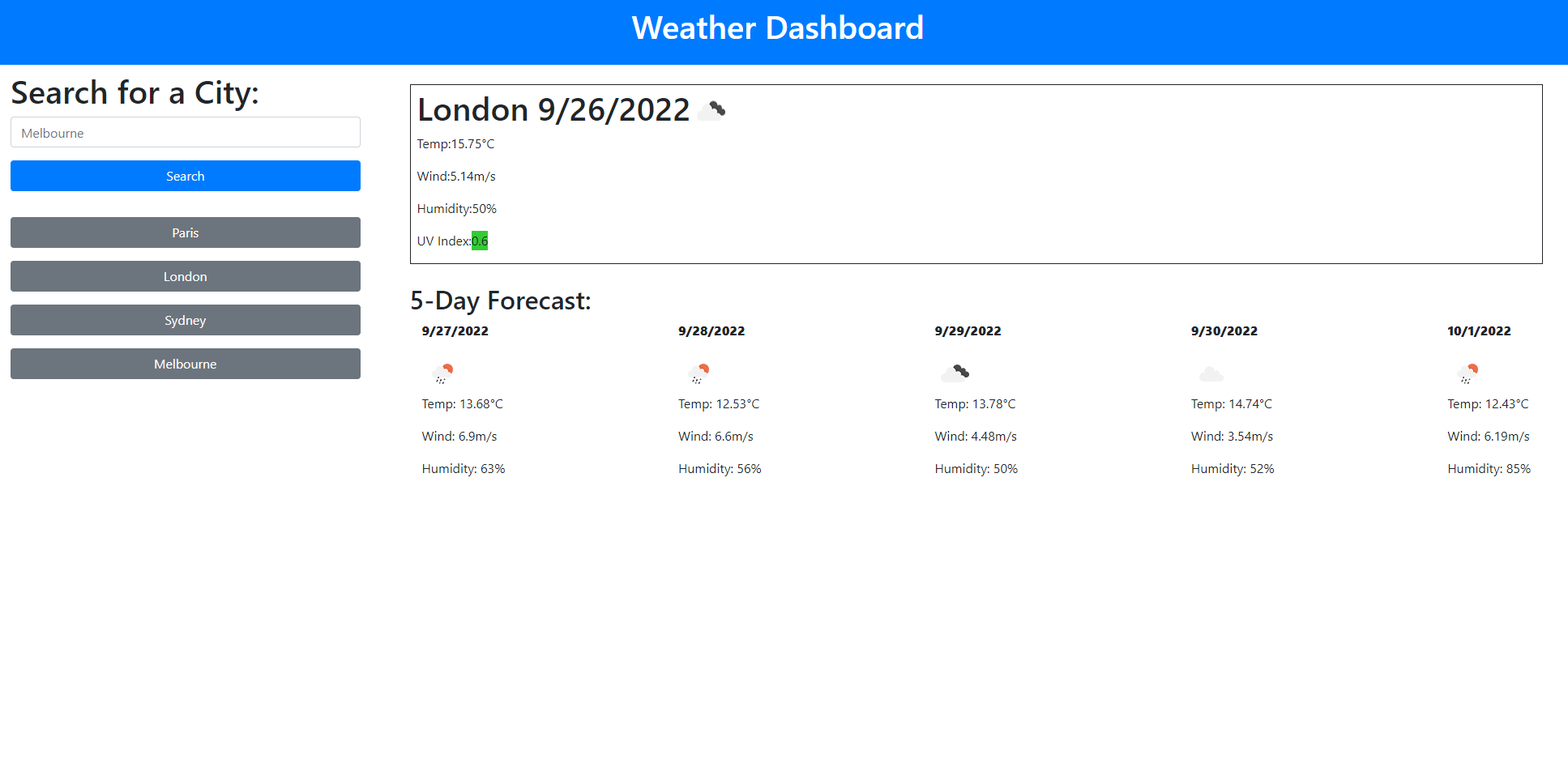 Weather dashboard image